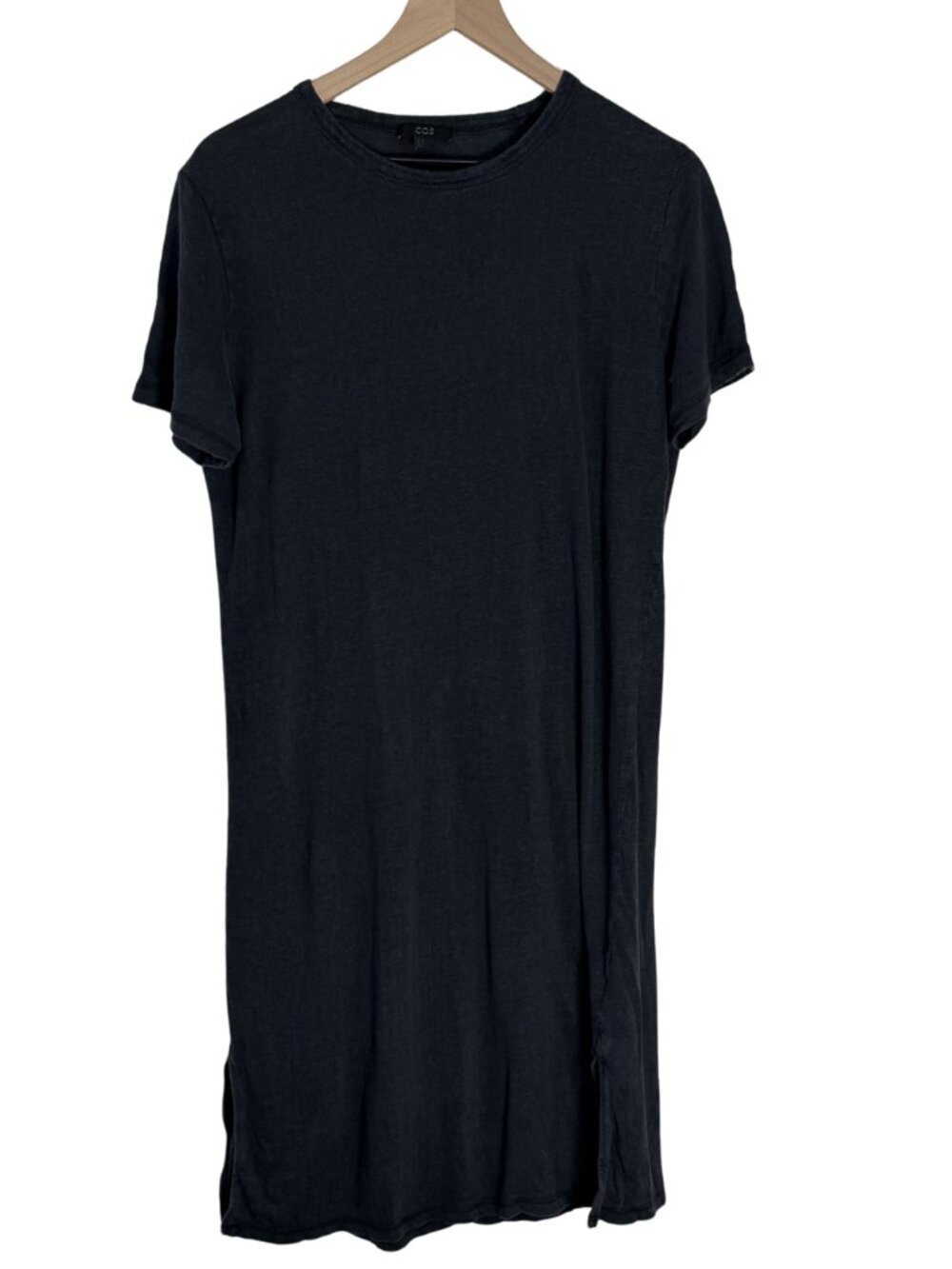COS Washed Black 100% Linen Midi Short Sleeve T Shirt Dress M Casual Minimalist